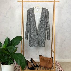 Vintage 80s Black Printed Oversized Long Cardigan